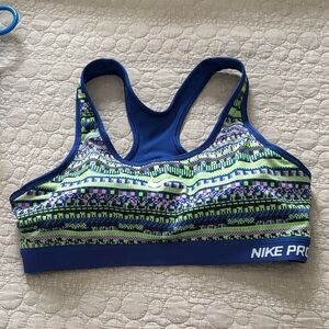 Nike Pro Women's sports bra- Blue and Green Pattern